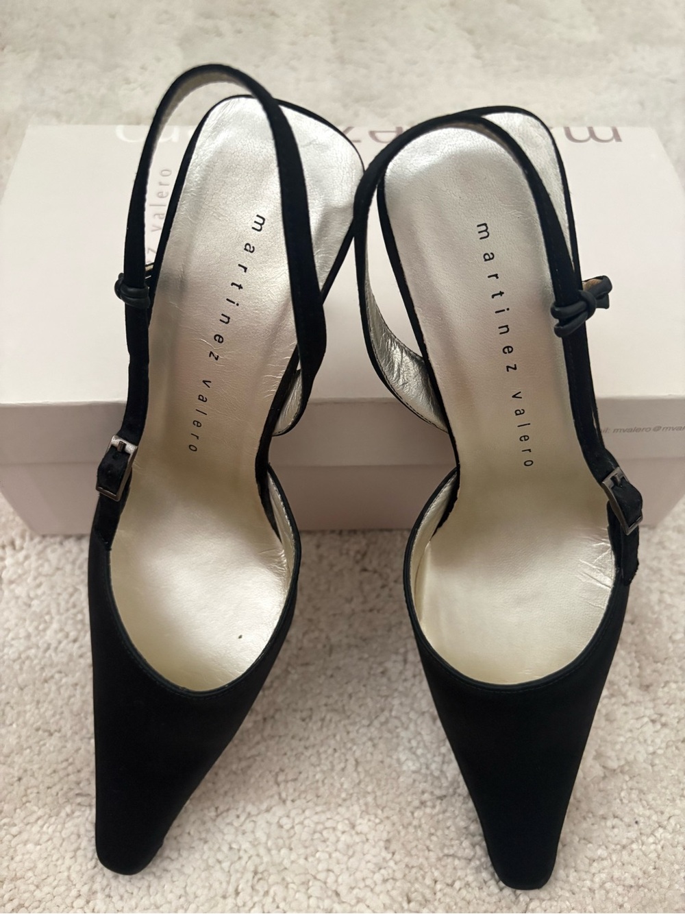 Y2K Martinez Valero Black Satin Slingback Pointed Toe Pumps